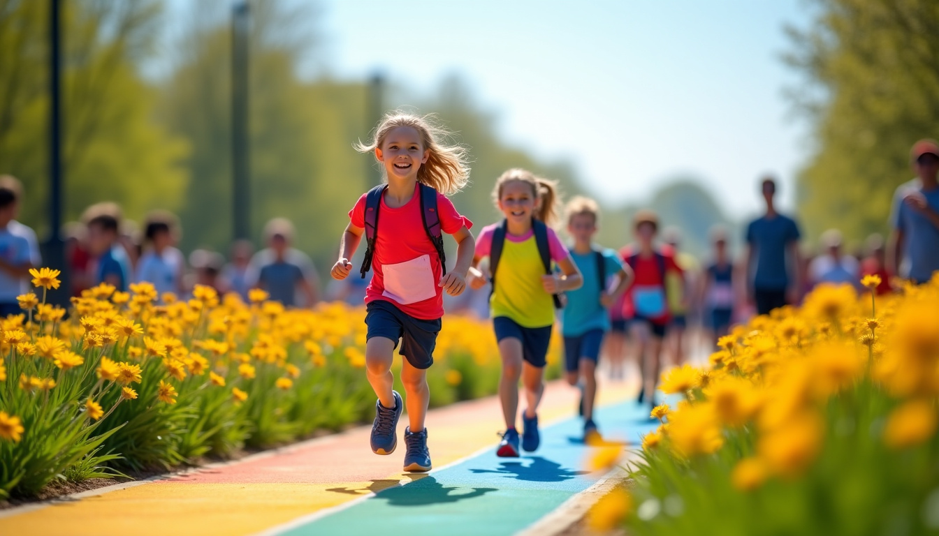 Enfants participant à la Ronde des Kids avec leurs parents en arrière-plan