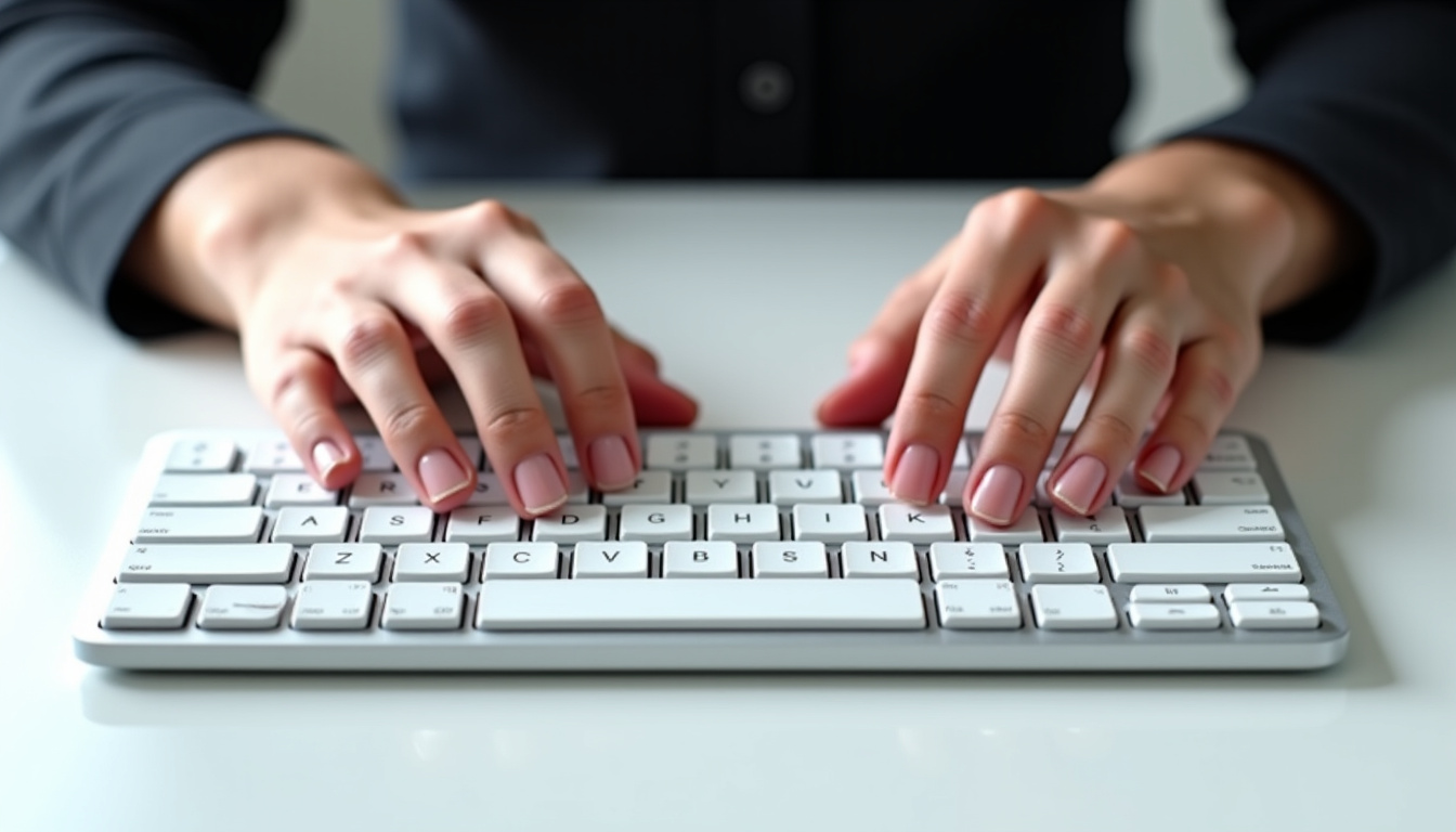 Mains positionnées sur un clavier QWERTY selon la méthode à dix doigts
