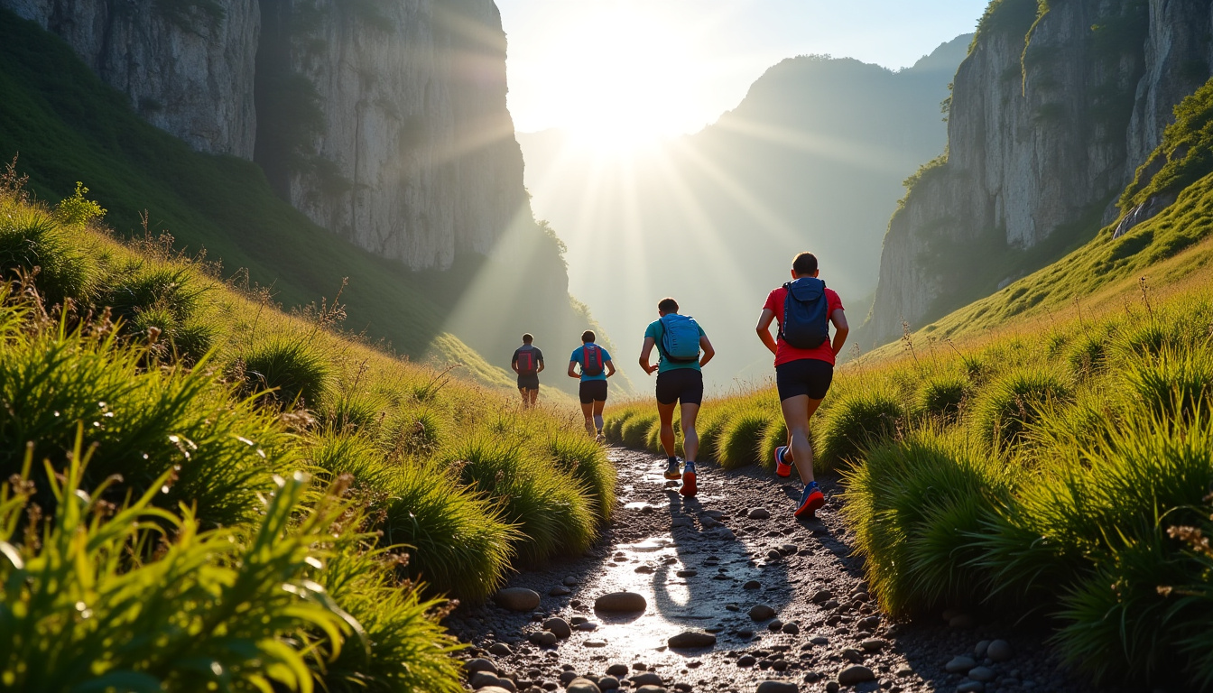 Parcours emblématique du Trail des Reculées traversant une reculée jurassienne avec coureurs en action