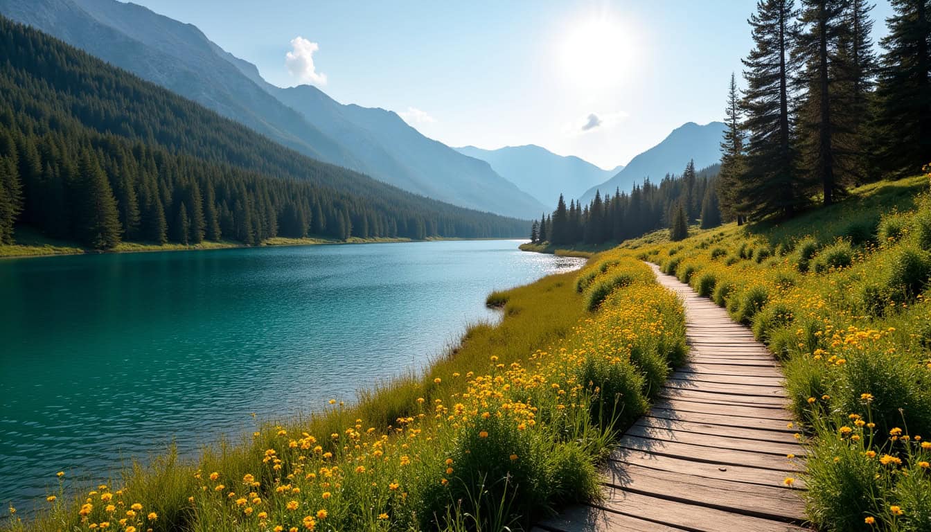 Balade en contrebas du lac de Matemale en été