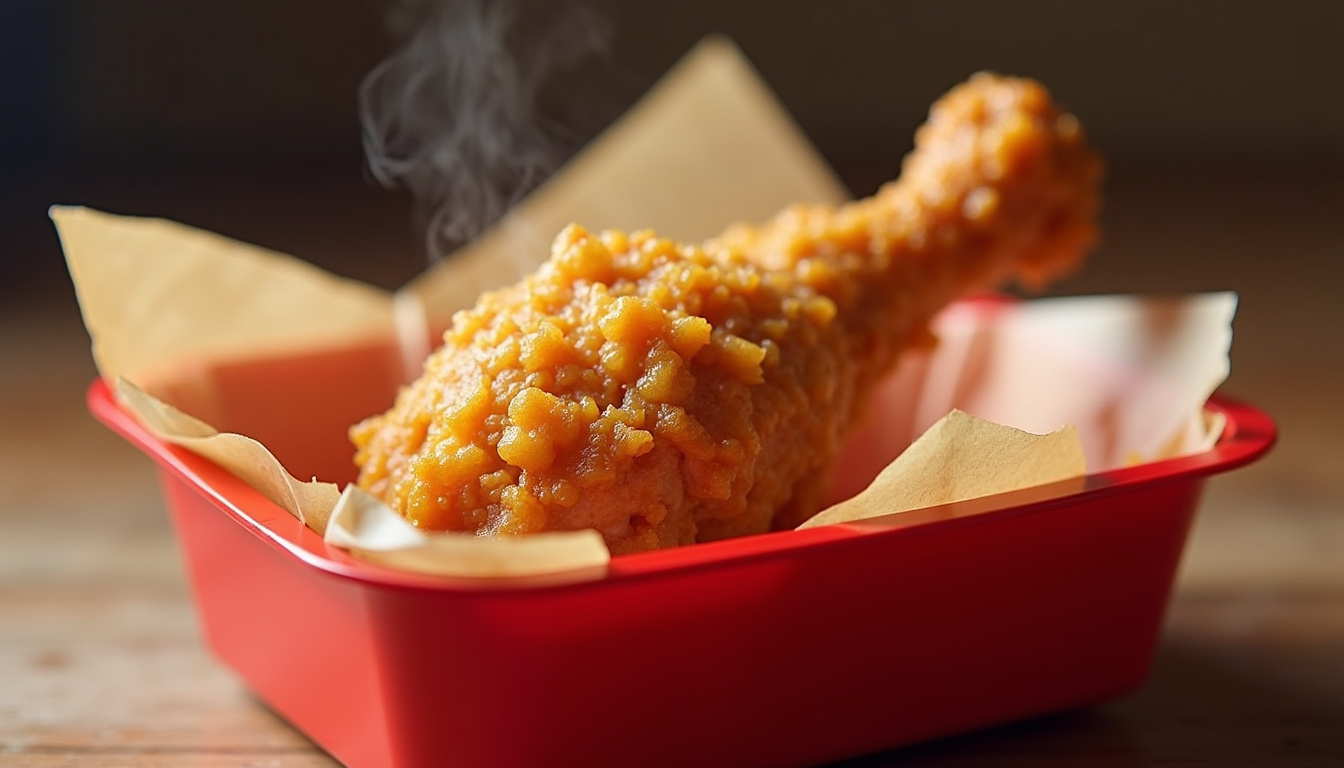 Cuisse de poulet frit Original Recipe KFC posée sur un plateau de service